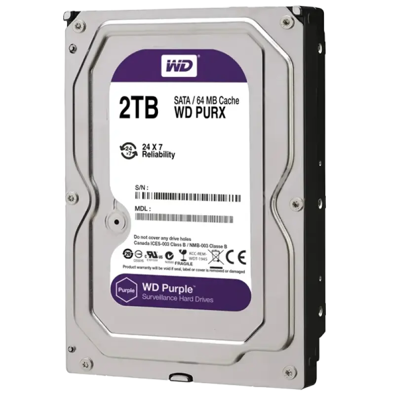 Western Digital Purple 2TB Surveillance Hard Drive 1 Year Warranty